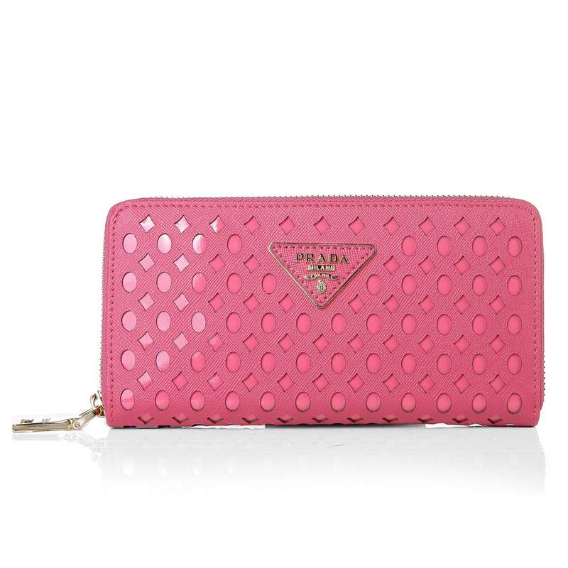 Knockoff Prada Real Leather Wallet 1140 rose red - Click Image to Close